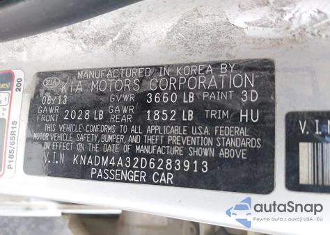 2013 Kia Rio Lx из США, поврежденный, VIN KNADM4A32D6283913